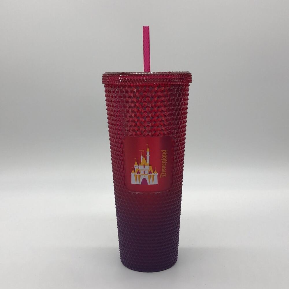 Disneyland Geometric Starbucks Studded Tumbler with Straw Red Purple New Disney